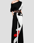 Ein-Schulter Jumpsuit mit Kunst-Print für Eleganz 0