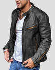 Elegante Herren Lederjacke mit Stehkragen 0