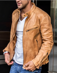 Elegante Herren Lederjacke mit Stehkragen 2