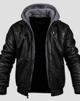 Elegante Lederjacke Herren mit Kapuze für jeden Tag 0