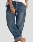 Hohe Weite Jeans Damen aus Hochwertigem Denim – Vintage-Inspiriert, Bequem und Stilvoll, Hoch Taille, Klassischer Knopfverschluss 1