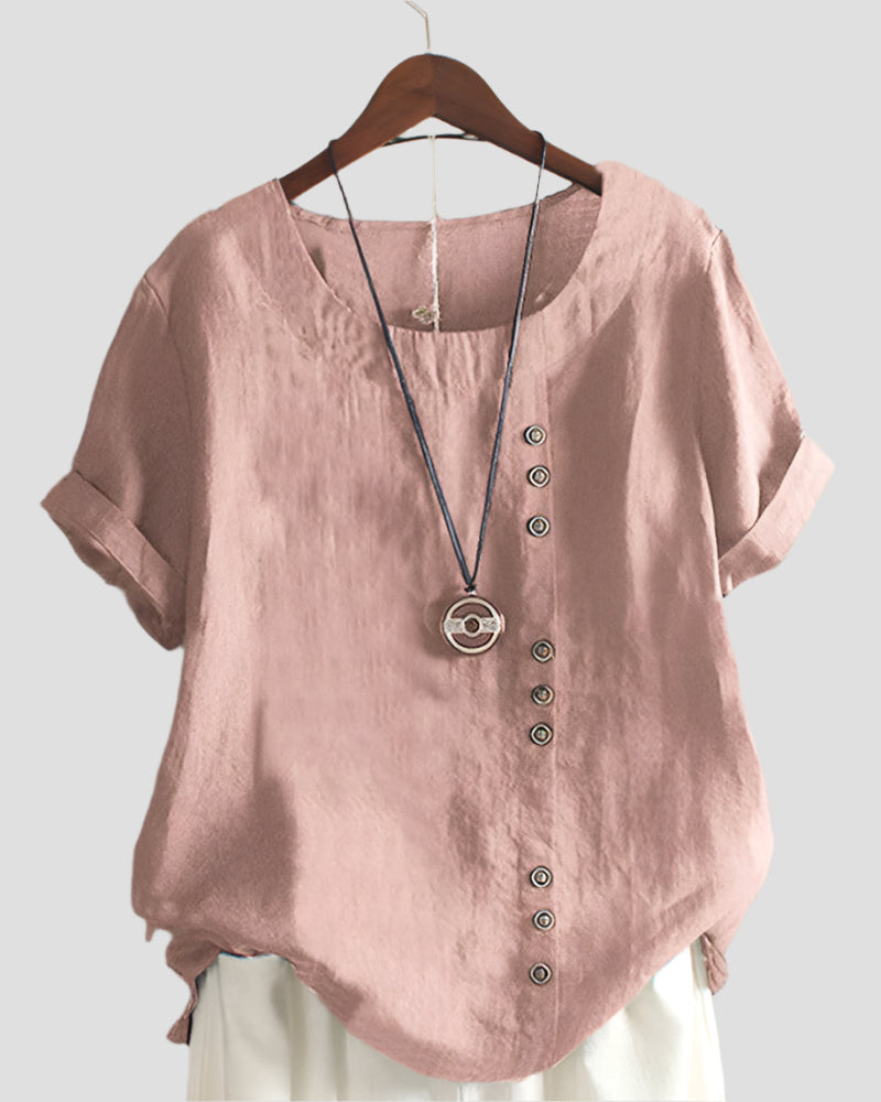 Zeitlose Damenbluse mit Rundhalsausschnitt und kurzen Ärmeln – Elegante Bluse für festliche Anlässe und Alltag 1