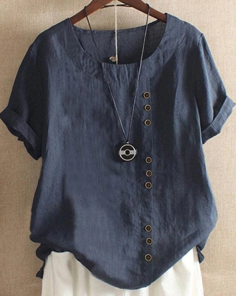 Zeitlose Damenbluse mit Rundhalsausschnitt und kurzen Ärmeln – Elegante Bluse für festliche Anlässe und Alltag 4