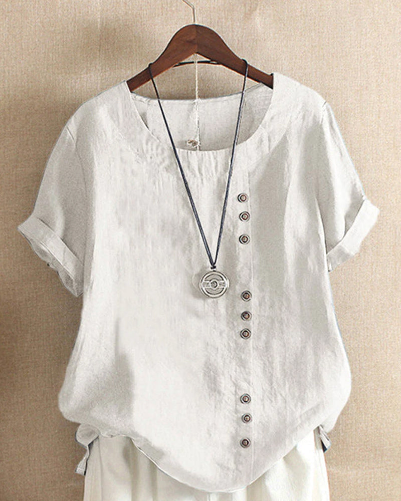 Zeitlose Damenbluse mit Rundhalsausschnitt und kurzen Ärmeln – Elegante Bluse für festliche Anlässe und Alltag 2