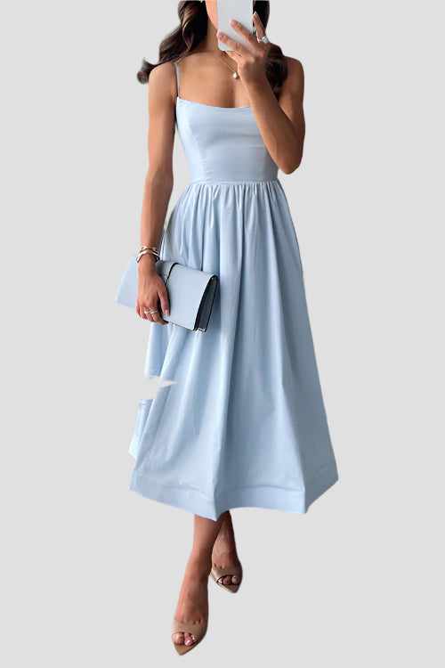 A-Linien Midi Kleid mit Spaghetti-Trägern für Eleganz 0