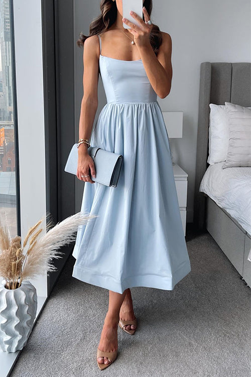 A-Linien Midi Kleid mit Spaghetti-Trägern für Eleganz 1