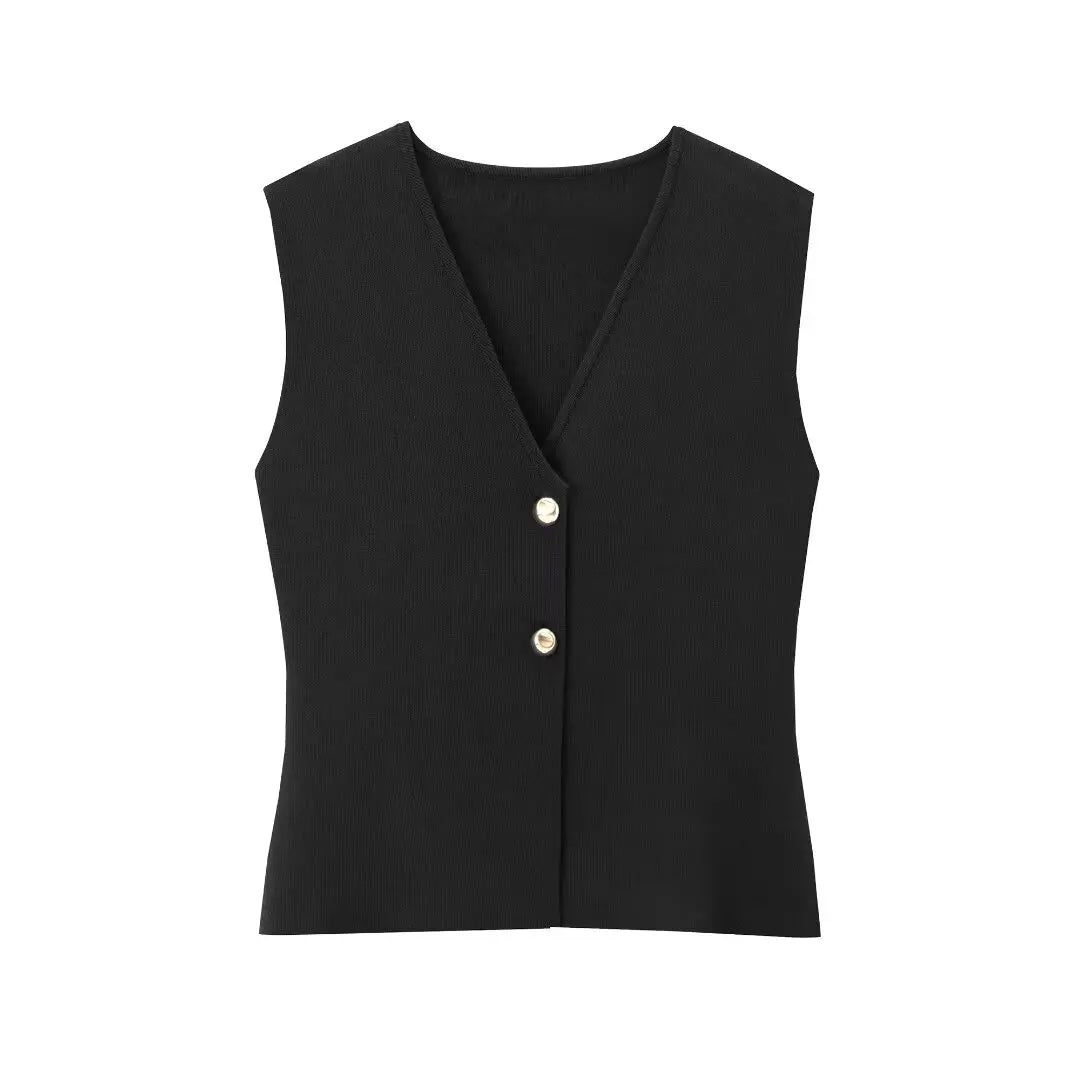 Ärmellose Damen-Strickweste mit Knopf-Front 8