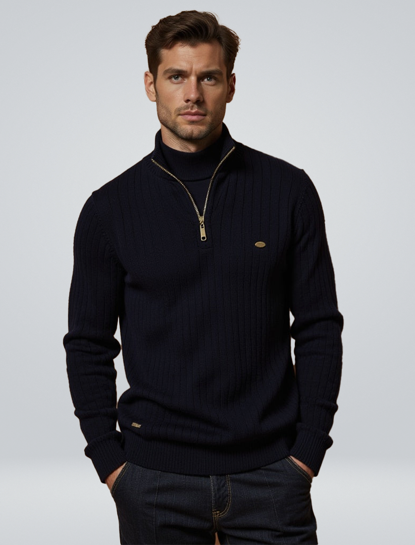 Bernhard | Herren Strickpullover Halbreißverschluss Rippstrick 1