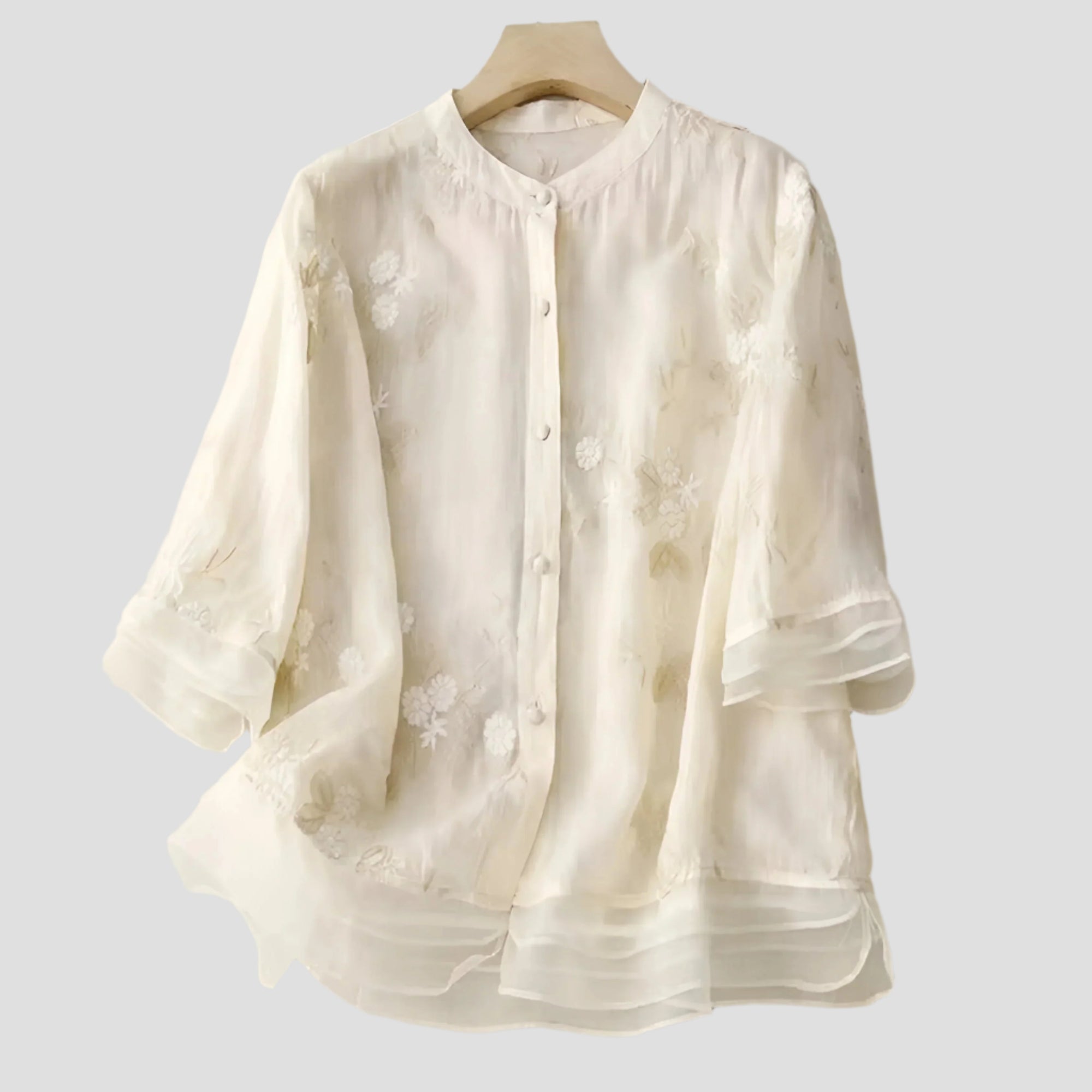 Bestickte Bluse mit klassischem Knopfdesign 0