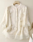 Bestickte Bluse mit klassischem Knopfdesign 1