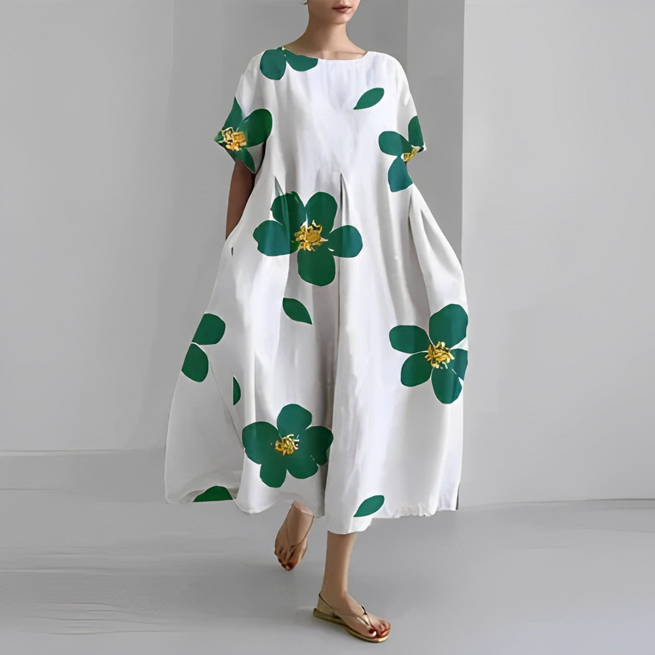 Blumenkleid aus hochwertiger Baumwolle mit elegantem Blumendruck – Ideal für jeden Anlass 2