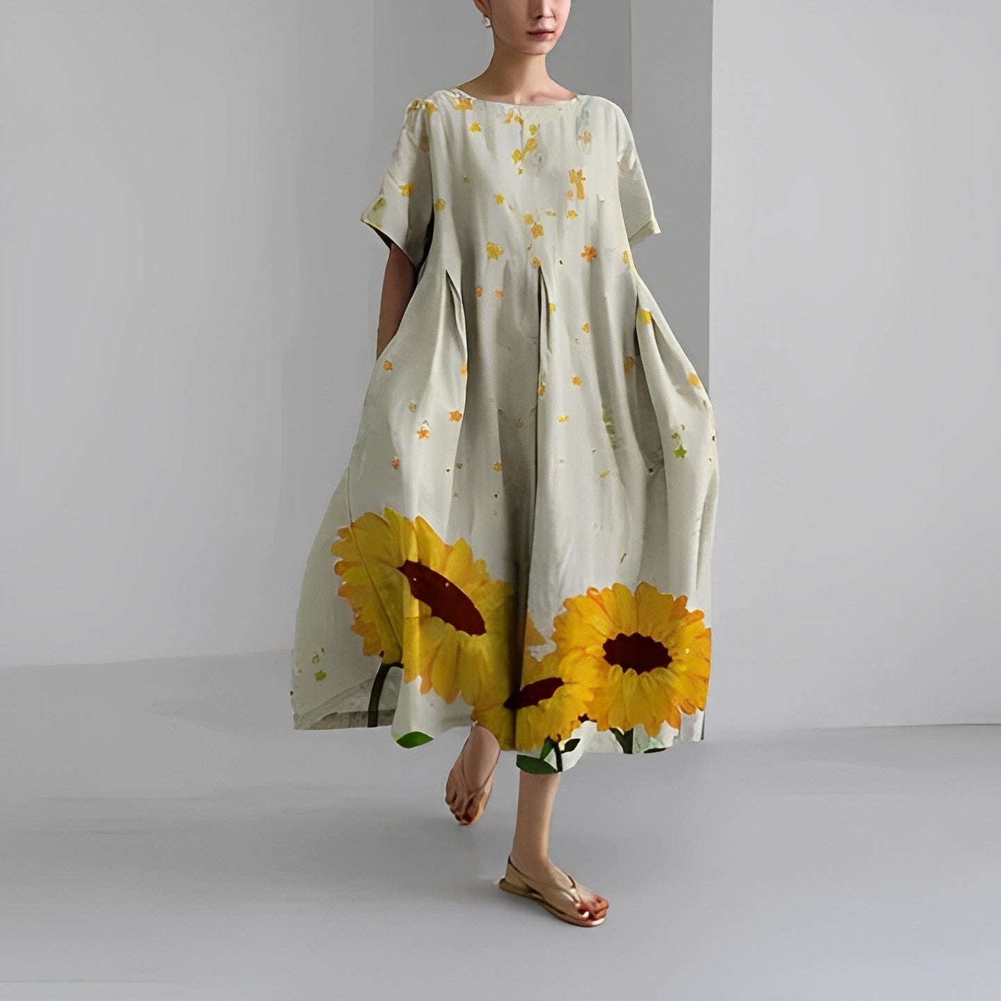 Blumenkleid aus hochwertiger Baumwolle mit elegantem Blumendruck – Ideal für jeden Anlass 4