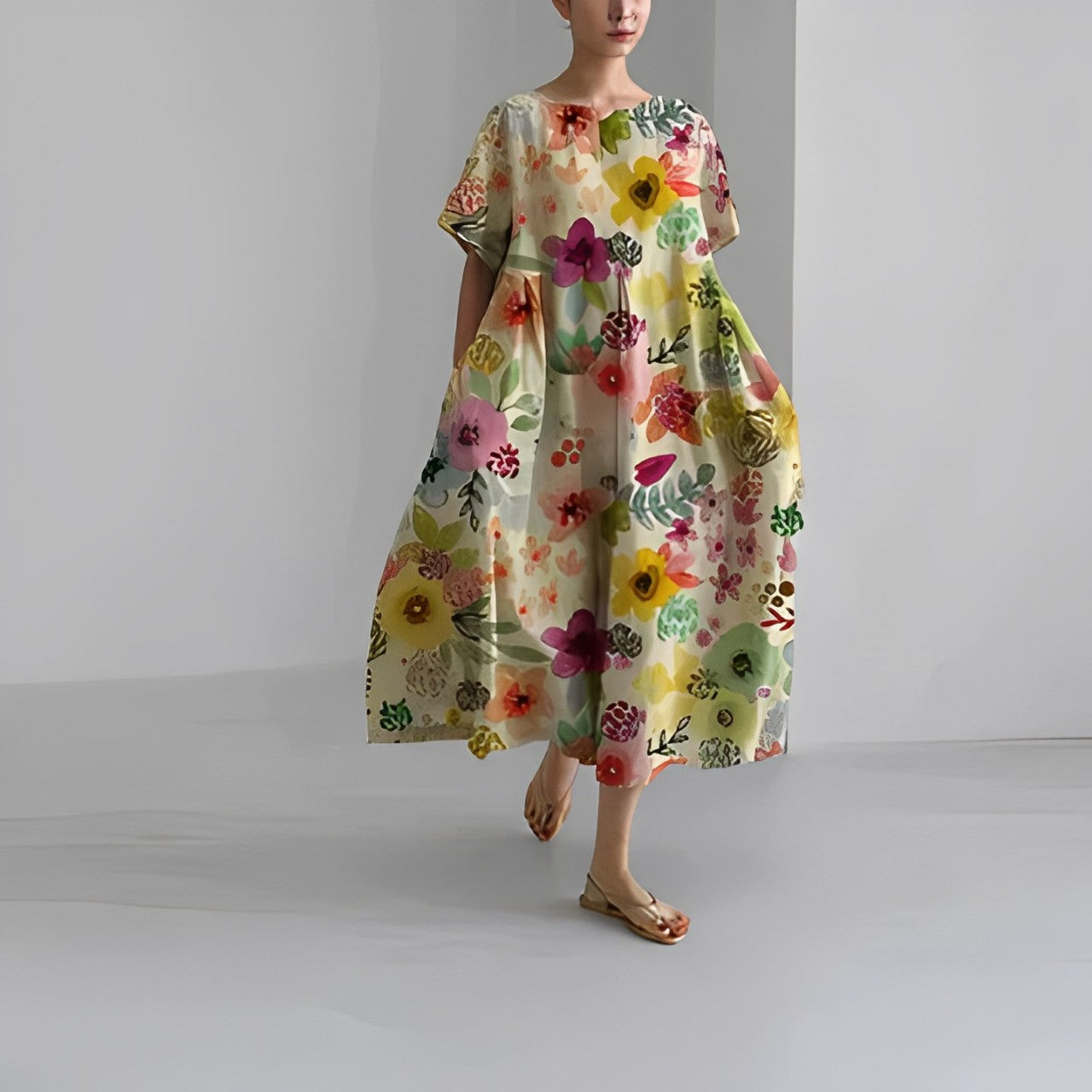 Blumenkleid aus hochwertiger Baumwolle mit elegantem Blumendruck – Ideal für jeden Anlass 5