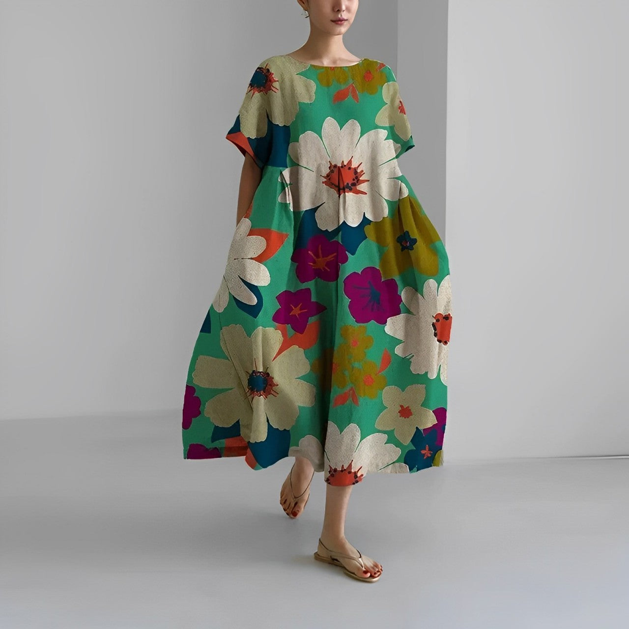 Blumenkleid aus hochwertiger Baumwolle mit elegantem Blumendruck – Ideal für jeden Anlass 6