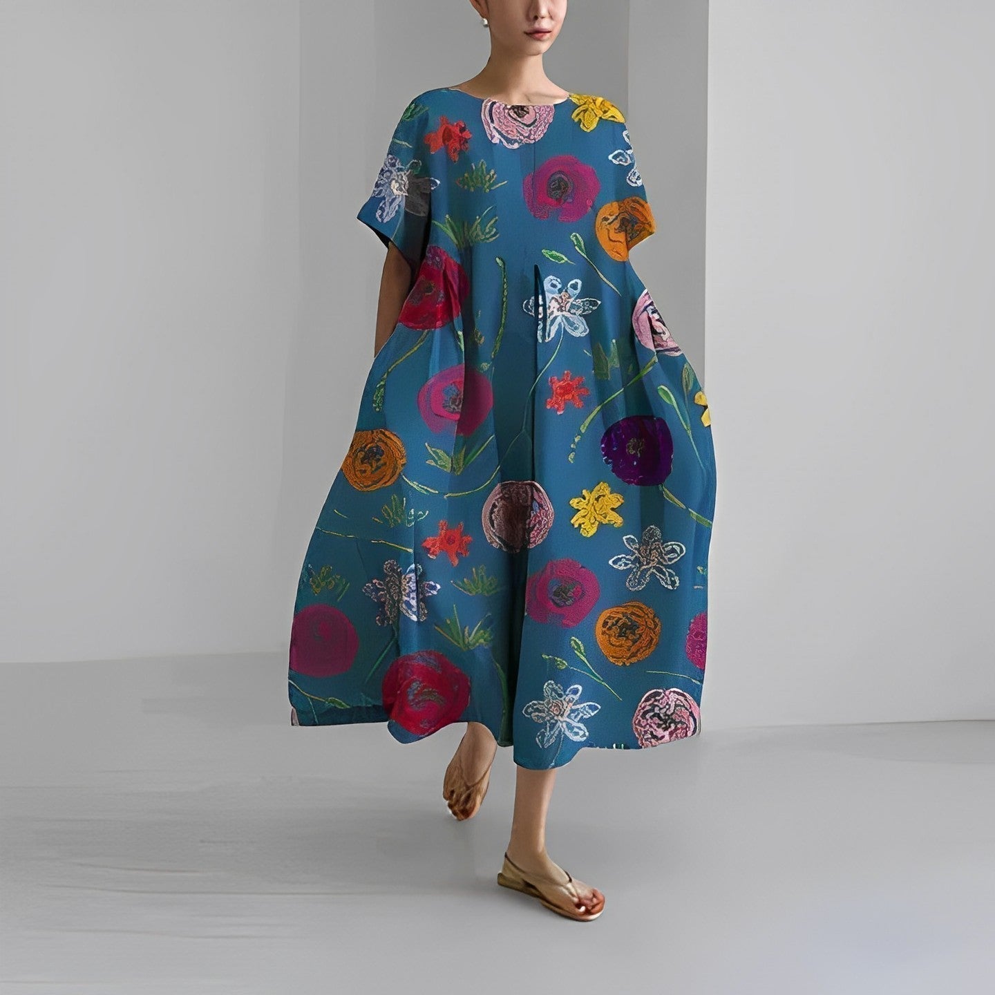 Blumenkleid aus hochwertiger Baumwolle mit elegantem Blumendruck – Ideal für jeden Anlass 7