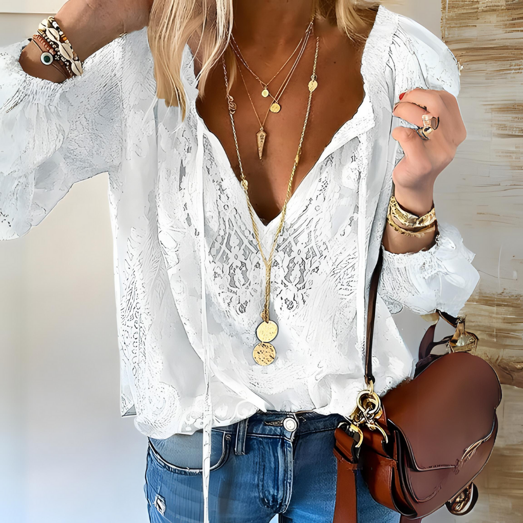Elegante Boho-Bluse mit Geschlitztem Ausschnitt – Luftige Passform für Jeden Tag 2