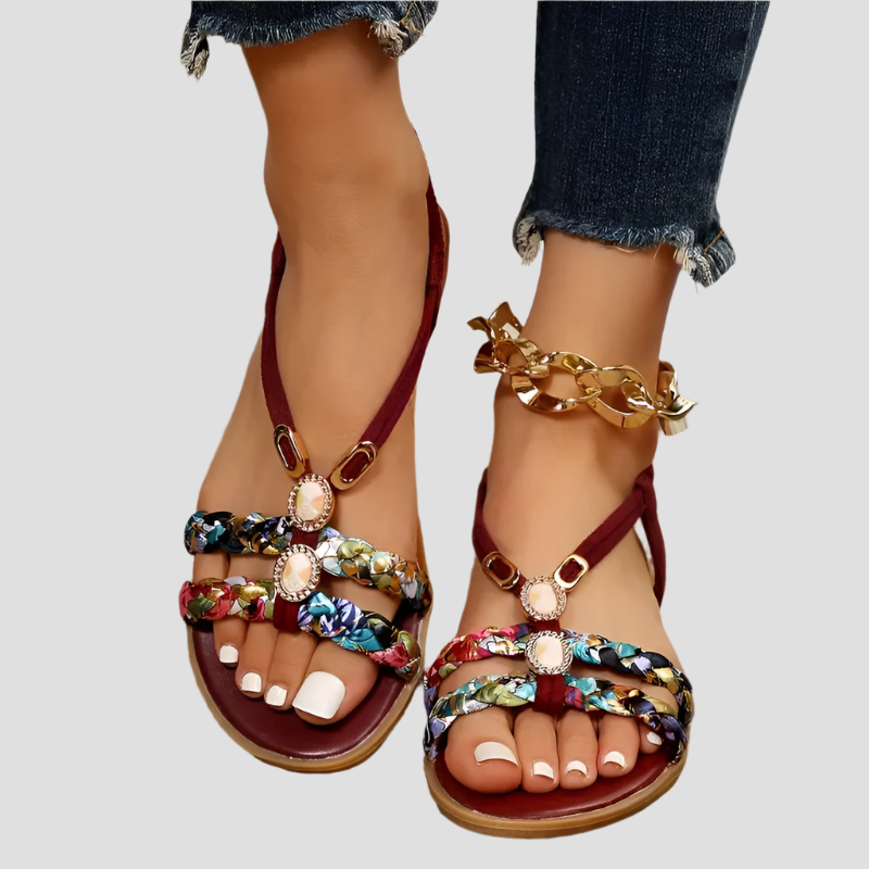 Boho Flache Sandalen aus Flanell für Stilvolle Sommertage – Bequeme und Elegante Sommerschuhe 1