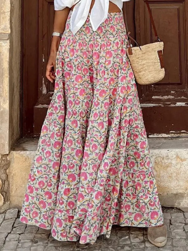 Boho Maxirock mit lebhaftem Blumendruck 1