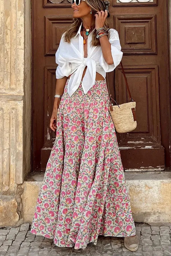 Boho Maxirock mit lebhaftem Blumendruck 3