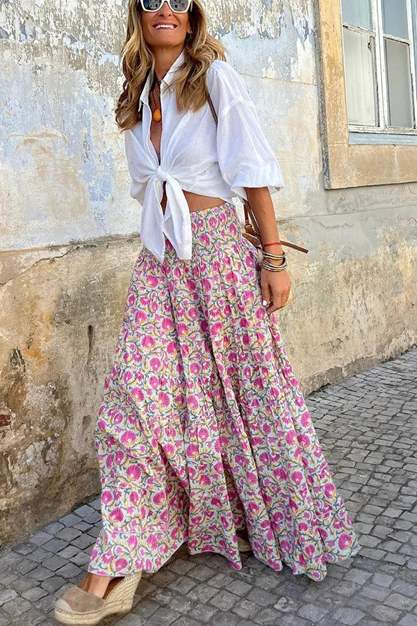 Boho Maxirock mit lebhaftem Blumendruck 4