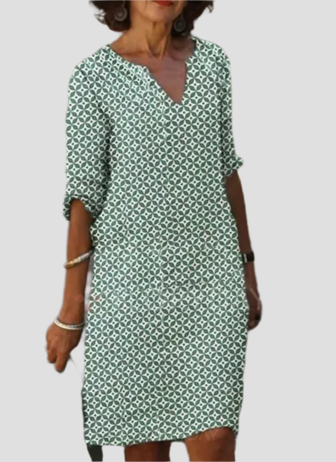 Damen Sommerkleid mit V-Ausschnitt und geometrischem Muster – Bequeme Passform für sonnige Tage 1