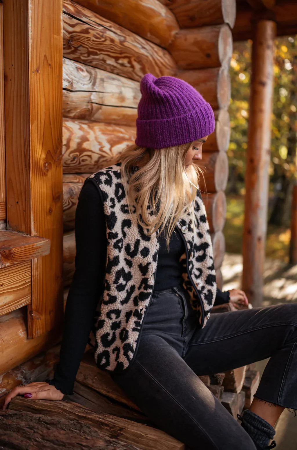 Damen Strickweste mit Leoparden-Print und Knopfverschluss 0