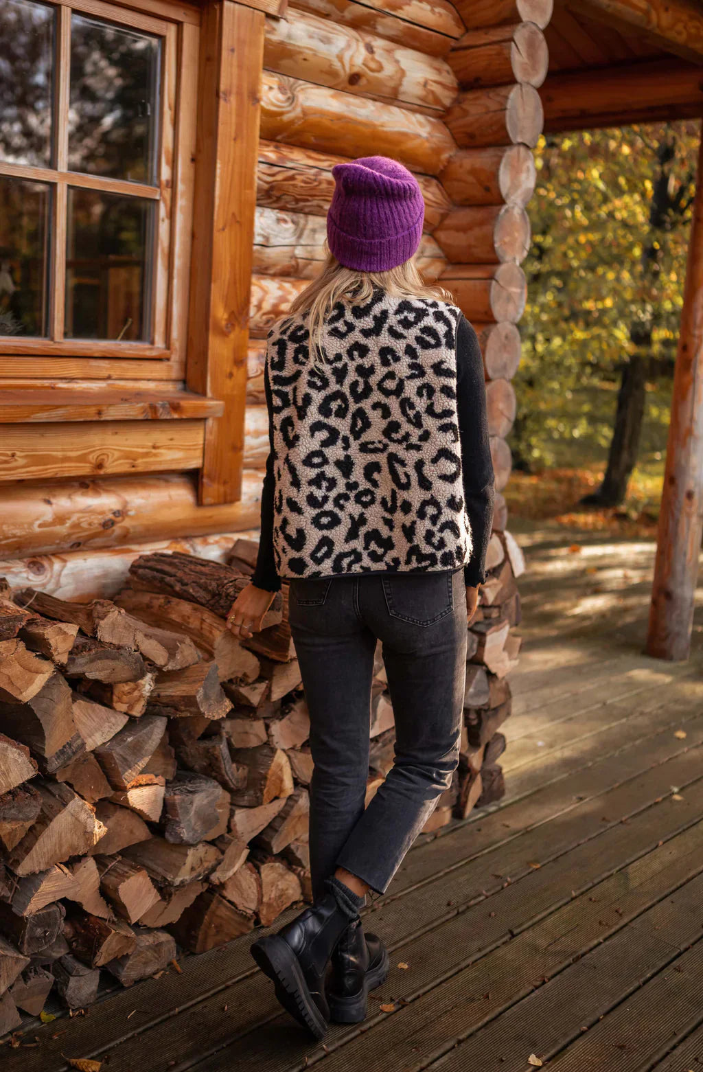 Damen Strickweste mit Leoparden-Print und Knopfverschluss 2