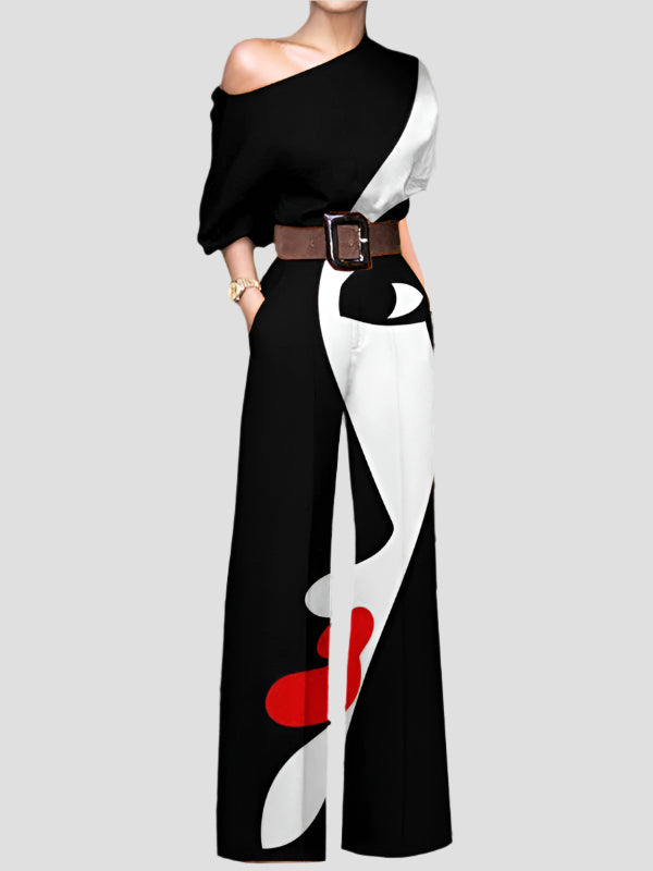 Ein-Schulter Jumpsuit mit Kunst-Print für Eleganz 0