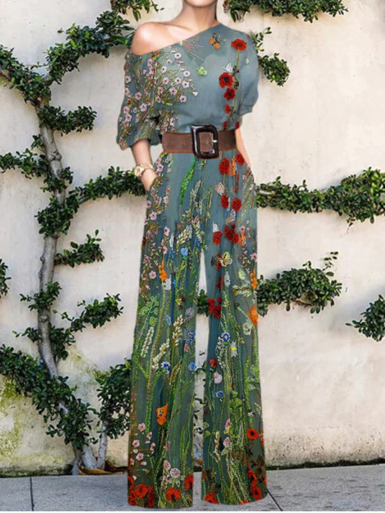 Ein-Schulter Jumpsuit mit Kunst-Print für Eleganz 2