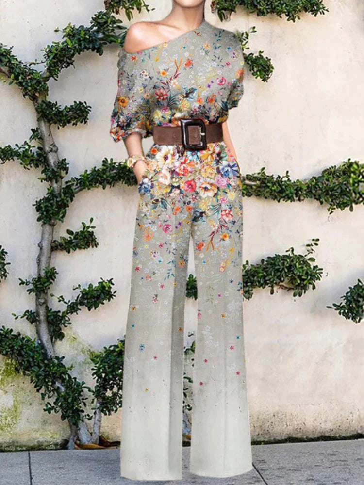 Ein-Schulter Jumpsuit mit Kunst-Print für Eleganz 3