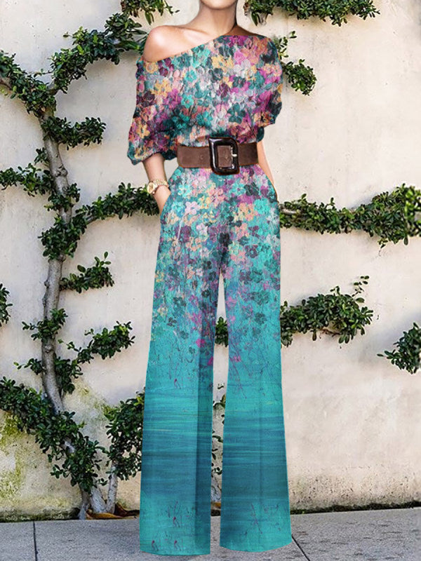Ein-Schulter Jumpsuit mit Kunst-Print für Eleganz 5