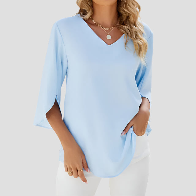 Elegante V-Ausschnitt Bluse mit 3/4-Ärmeln – Ideal für festliche Anlässe 1