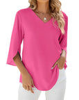 Elegante V-Ausschnitt Bluse mit 3/4-Ärmeln – Ideal für festliche Anlässe 2