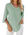 Elegante V-Ausschnitt Bluse mit 3/4-Ärmeln – Ideal für festliche Anlässe 3