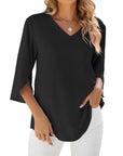Elegante V-Ausschnitt Bluse mit 3/4-Ärmeln – Ideal für festliche Anlässe 4