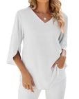 Elegante V-Ausschnitt Bluse mit 3/4-Ärmeln – Ideal für festliche Anlässe 5