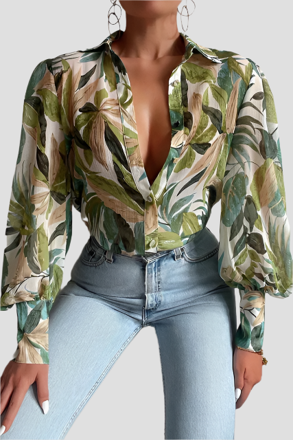 Elegante Damenbluse mit Blattdruck für jeden Anlass 0