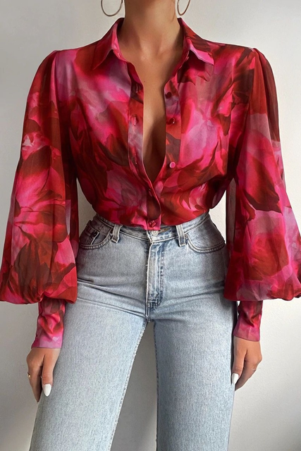 Elegante Damenbluse mit Blattdruck für jeden Anlass 2