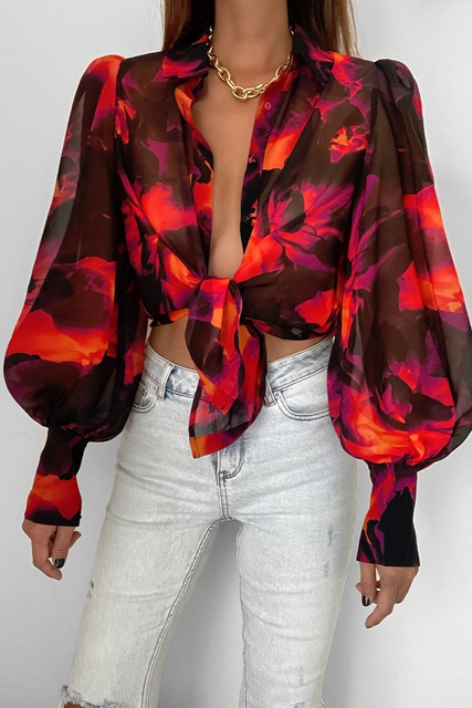 Elegante Damenbluse mit Blattdruck für jeden Anlass 3