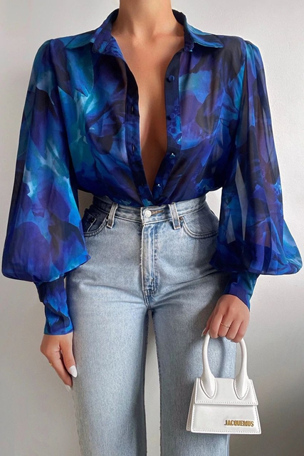 Elegante Damenbluse mit Blattdruck für jeden Anlass 4