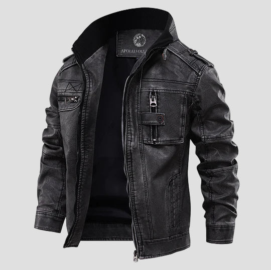 Elegante Lederjacke mit Stehkragen für Herren 0
