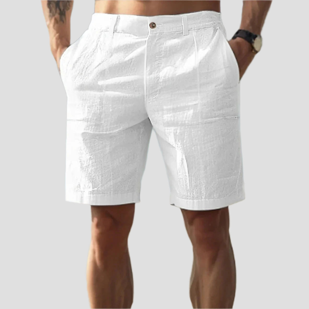 Elegante Leinen Shorts Herren – Atmungsaktive Kurze Hosen für Sommer, Bequemer Kordelzug, Praktische Taschen, Verschiedene Farben 1