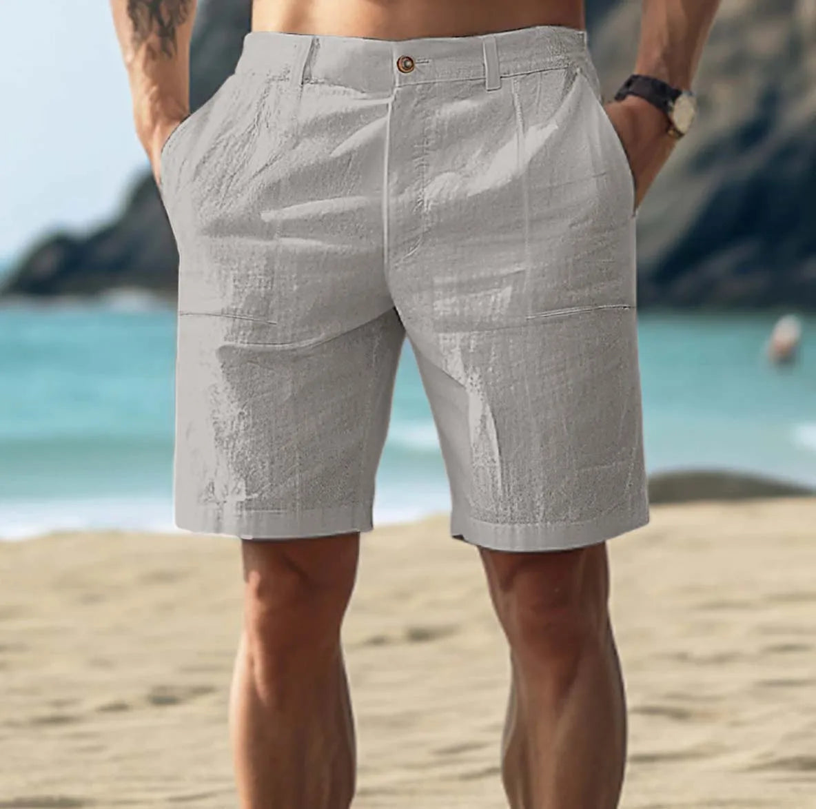 Elegante Leinen Shorts Herren – Atmungsaktive Kurze Hosen für Sommer, Bequemer Kordelzug, Praktische Taschen, Verschiedene Farben 3