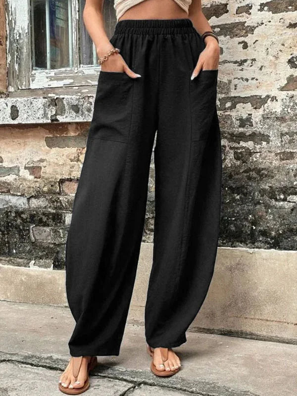 Elegante Leinenhose mit Lockerer Passform und Elastischem Bund – Atmungsaktive Damenhose 3