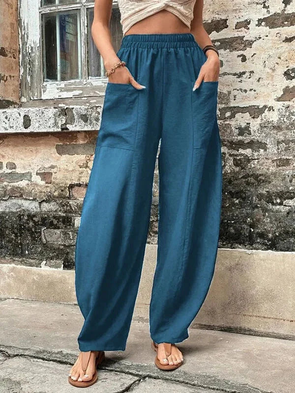 Elegante Leinenhose mit Lockerer Passform und Elastischem Bund – Atmungsaktive Damenhose 4