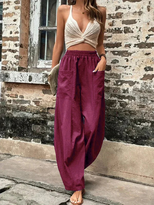 Elegante Leinenhose mit Lockerer Passform und Elastischem Bund – Atmungsaktive Damenhose 10