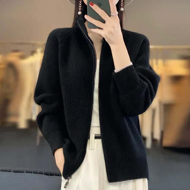 Elegante Strickjacke mit hohem Kragen 2