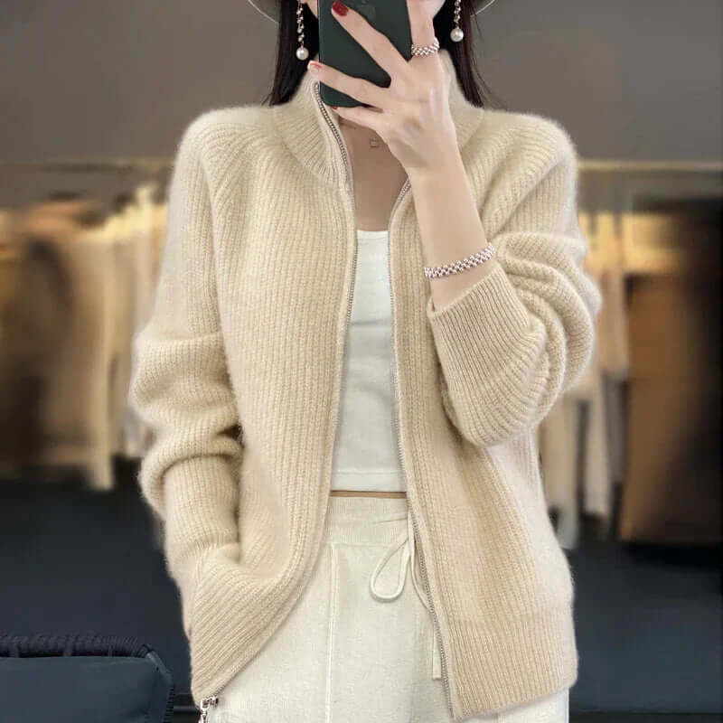 Elegante Strickjacke mit hohem Kragen 4
