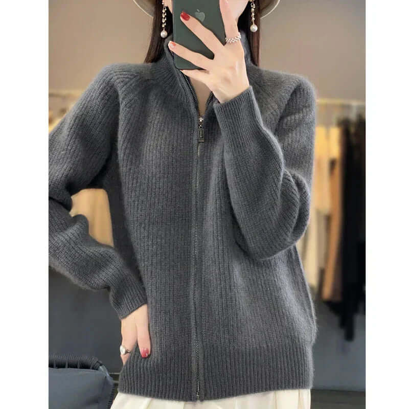 Elegante Strickjacke mit hohem Kragen 6