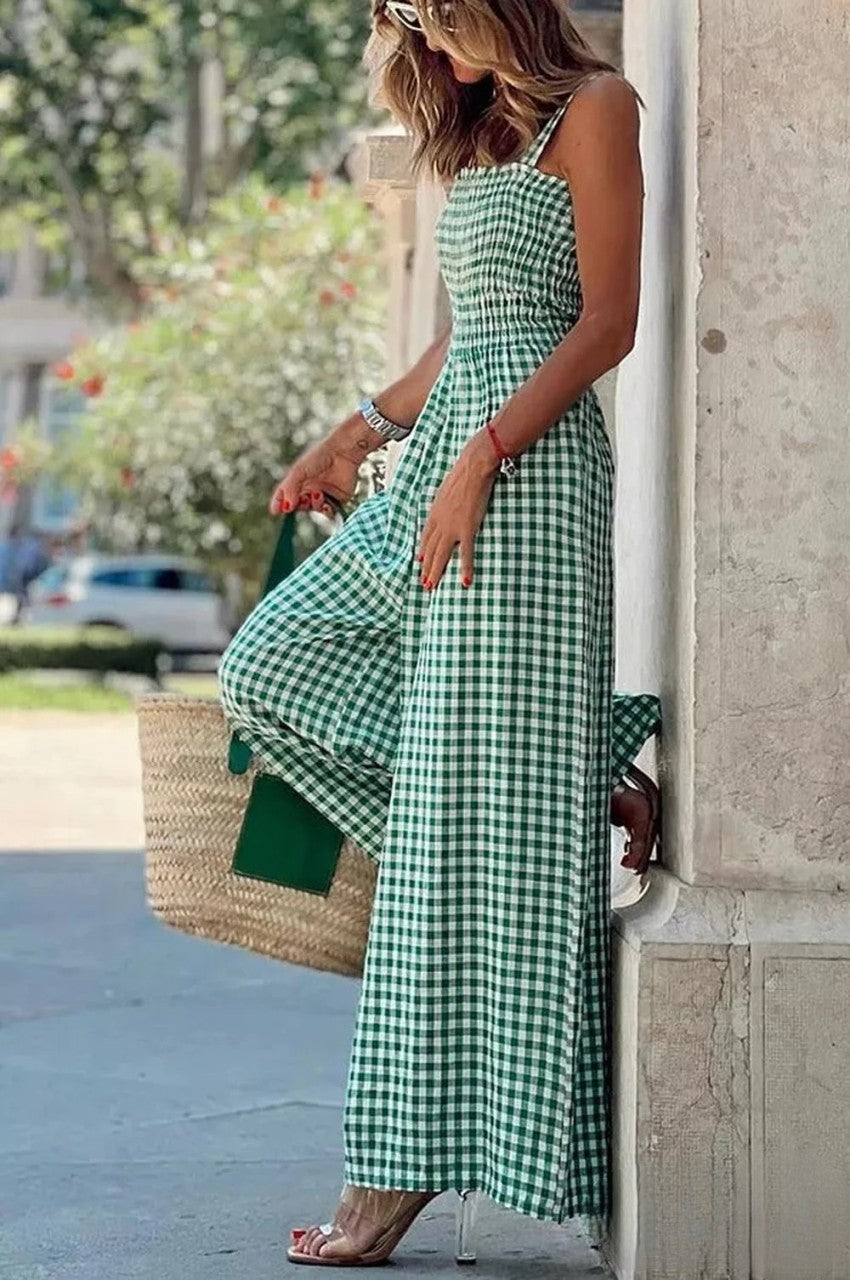 Eleganter Gingham Jumpsuit mit Weitem Bein 0